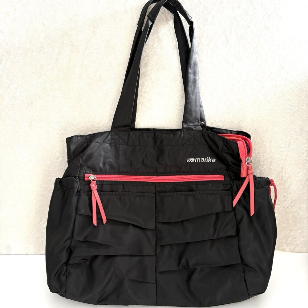 MARIKA Messenger Bag Tote 17”x14" Gym Travel Black/Pink Softside Many Pockets